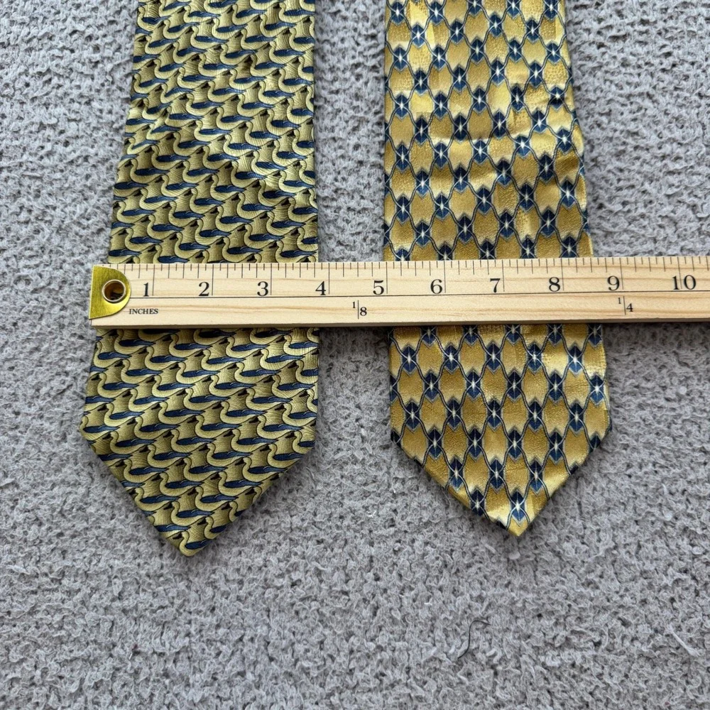 Vintage Mens Tie Lot The Nature Conservancy Silk Duck & Puritan Geometric Gold